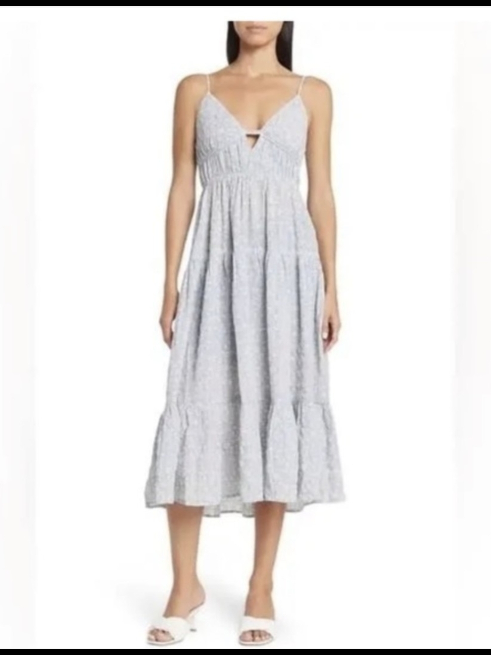 Sophie Rue from Nordstrom's Dusty Blue Tiered Midi Dress with Tie Back